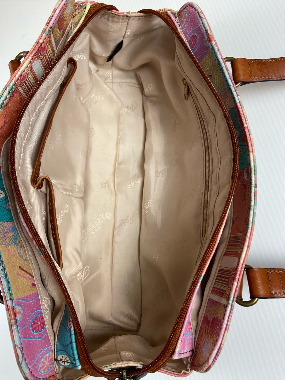 Fossil Genuine Leather Patchwork Print Shoulder Bag Boho Y2K Purse - Picture 6 of 10